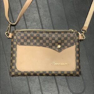 Brown and Tan Crossbody Bag with Checkered Pattern